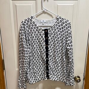 Studio Works Chic Black and White Abstract Polka Dot Button Up Cardigan size XL